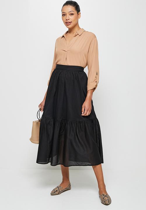 MILLA - Voile tiered midi skirt - black