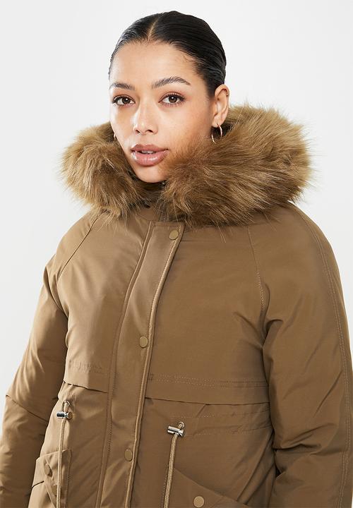 dailyfriday - Faux fur hooded parker - tobacco