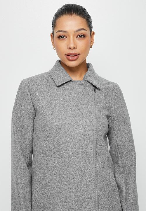 edit - Long melton biker coat - grey melange