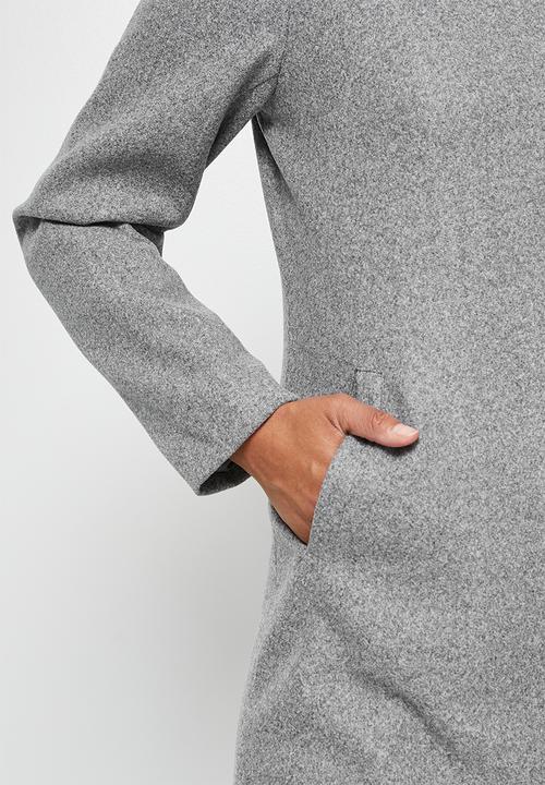 edit - Long melton biker coat - grey melange