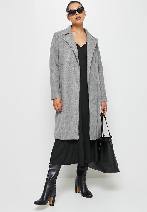 edit - Long melton biker coat - grey melange