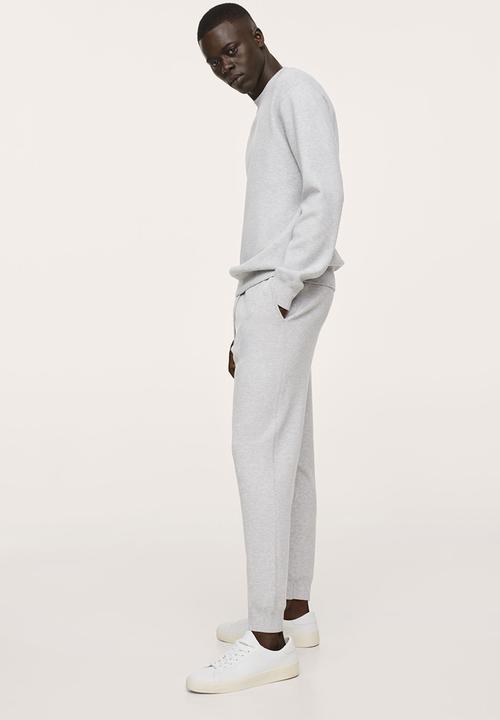 MANGO - Weekendj Textured knit Joggers  - pastel grey