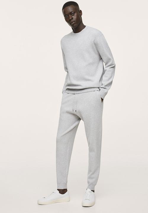 MANGO - Weekendj Textured knit Joggers  - pastel grey