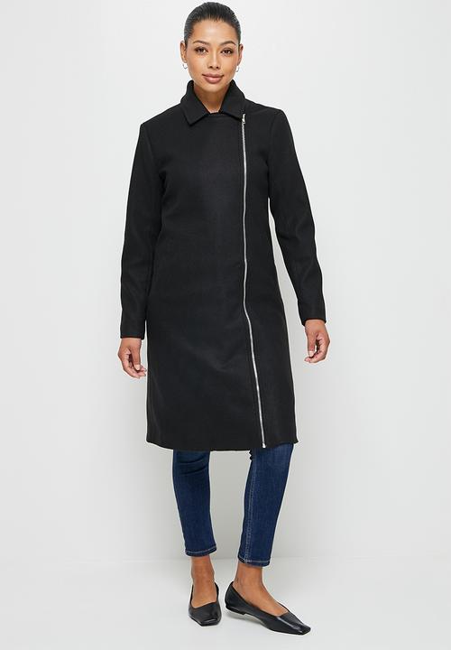 edit - Long melton biker coat - black