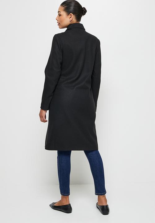 edit - Long melton biker coat - black