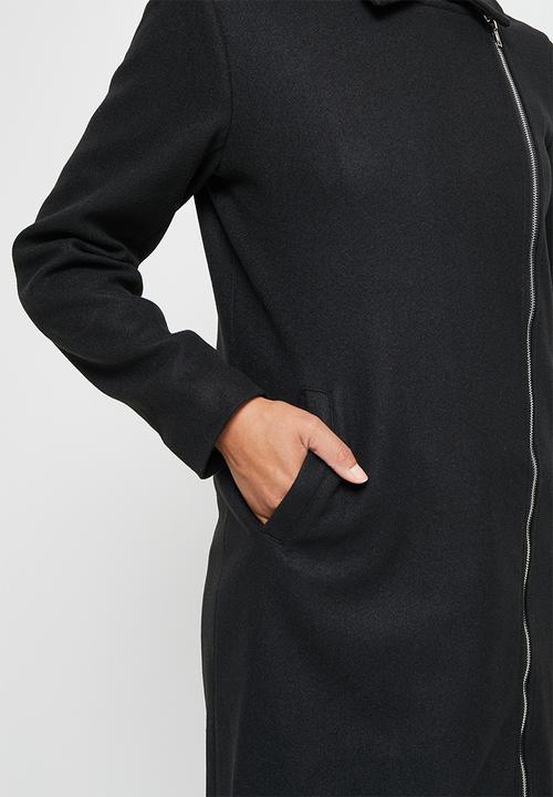 edit - Long melton biker coat - black