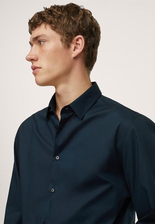 MANGO - Play  Slim Fit stretch cotton Shirt  - navy
