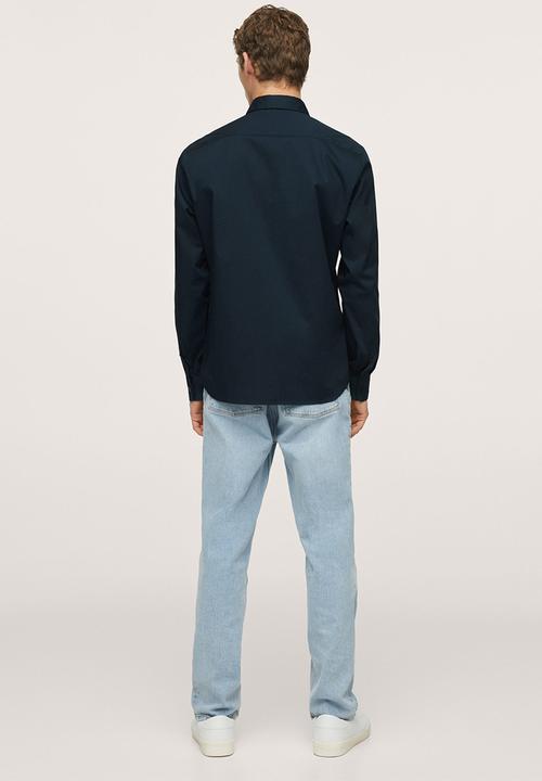 MANGO - Play  Slim Fit stretch cotton Shirt  - navy