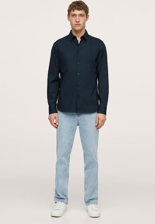 MANGO - Play  Slim Fit stretch cotton Shirt  - navy