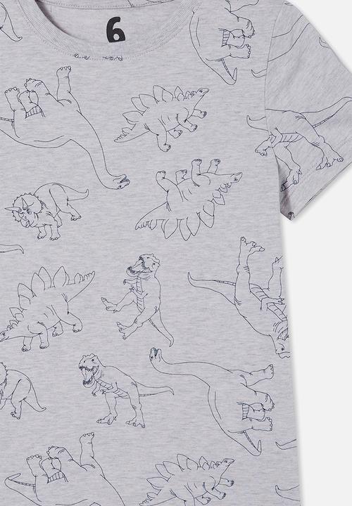 Cotton On - Max short sleeve tee - light grey marle/ navy dino outline yardage
