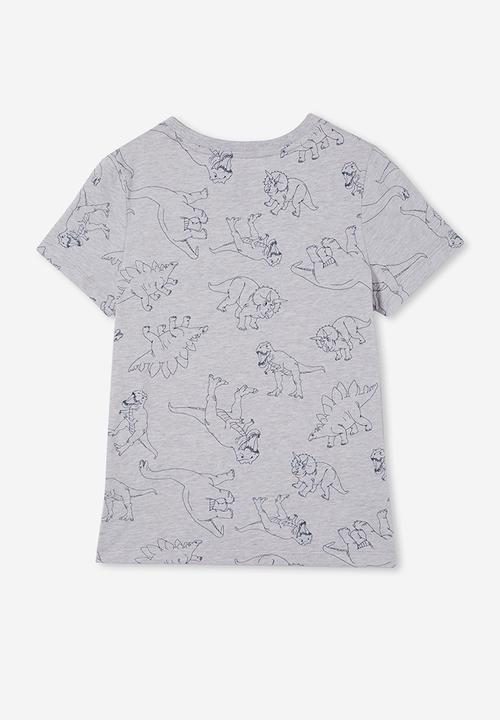 Cotton On - Max short sleeve tee - light grey marle/ navy dino outline yardage