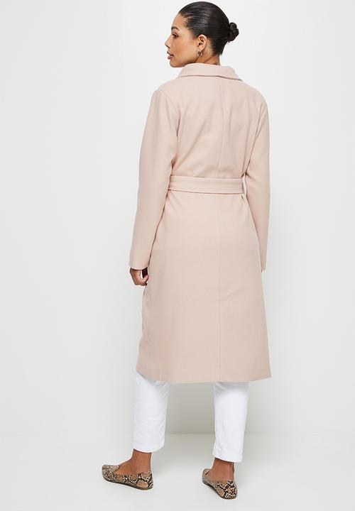 edit - High neck belted melton coats - ecru