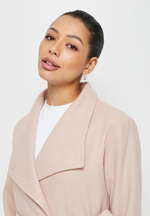 edit - High neck belted melton coats - ecru