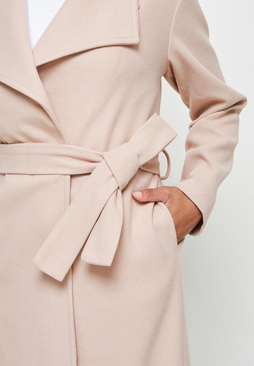edit - High neck belted melton coats - ecru
