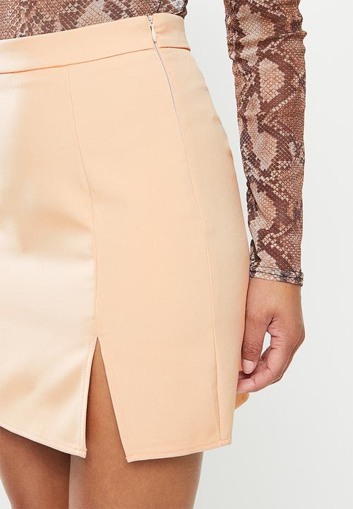 Missguided - Tailored double split mini skirt - stone