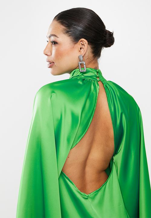 Missguided - Cut out back flare sleeve satin - emerald