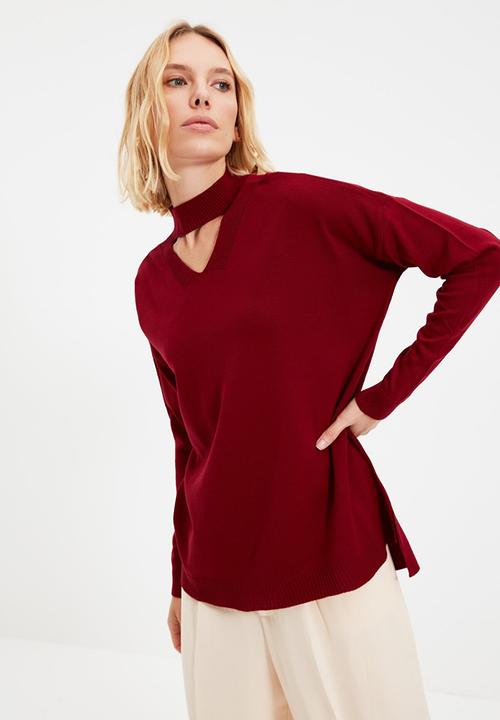 Trendyol - Choker neck sweater  - burgundy