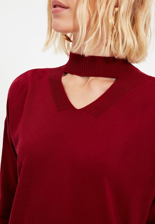 Trendyol - Choker neck sweater  - burgundy