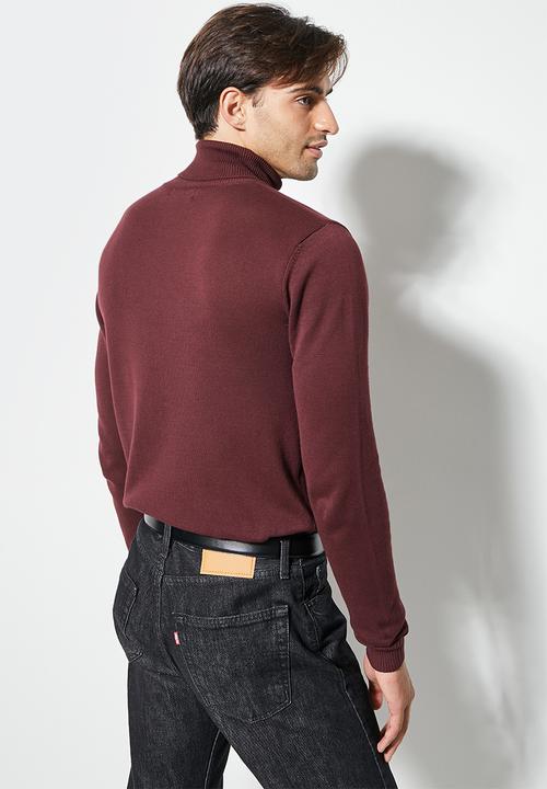 Superbalist - Basic roll neck slim fit knit - burgundy