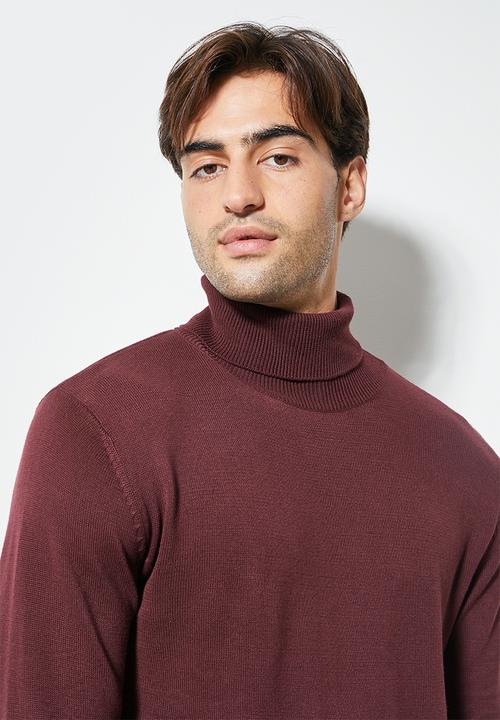 Superbalist - Basic roll neck slim fit knit - burgundy