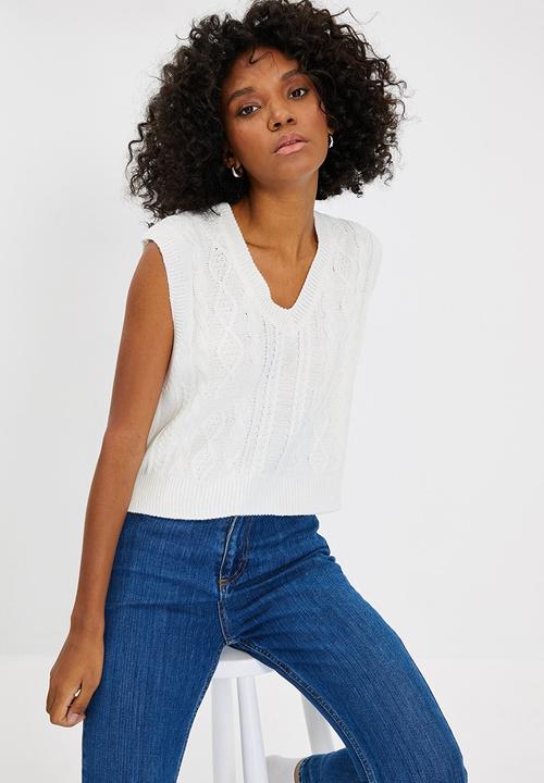 Trendyol - Knitted detailed knitwear sweater  - ecru