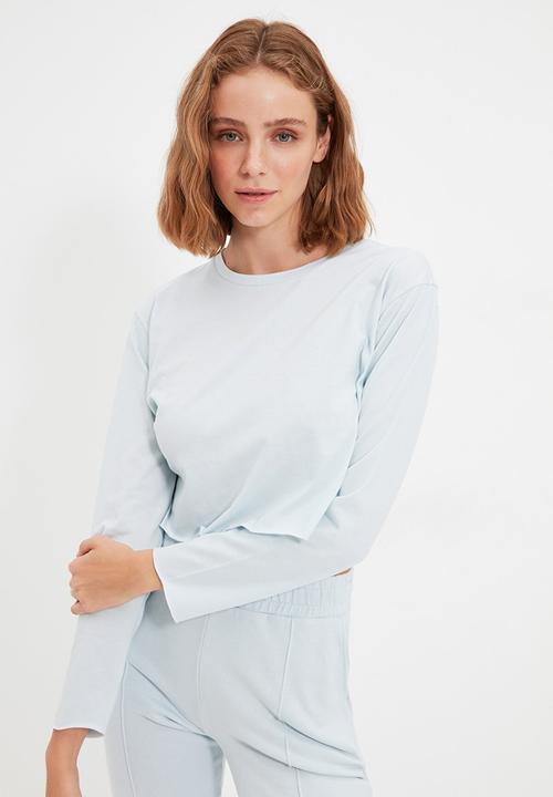Trendyol - 100% organic cotton crop knitted T-shirt - blue