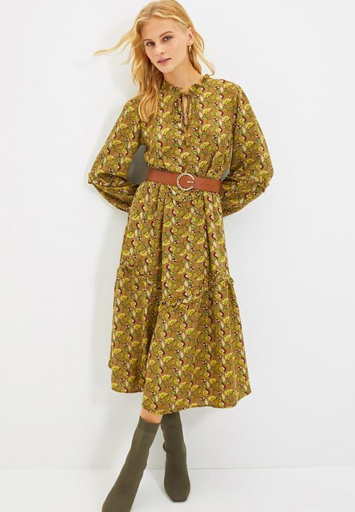 Trendyol - Patterned ruffle dress - brown