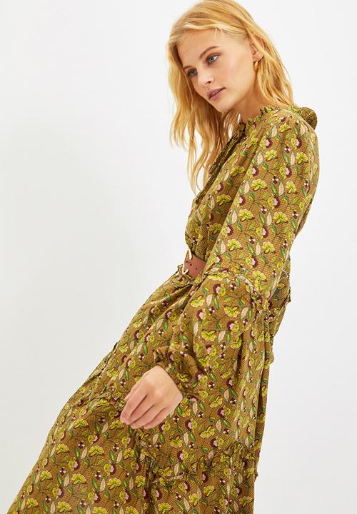 Trendyol - Patterned ruffle dress - brown