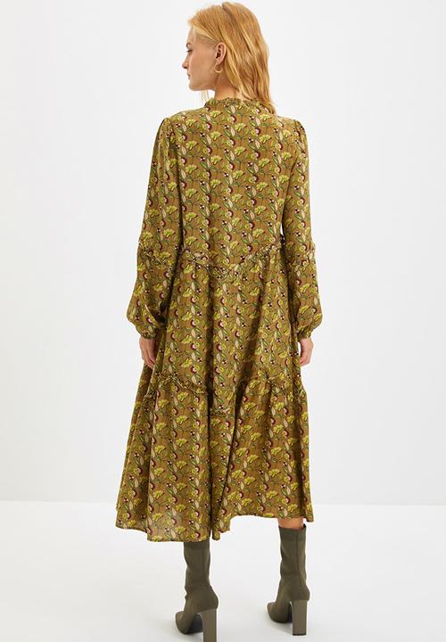 Trendyol - Patterned ruffle dress - brown
