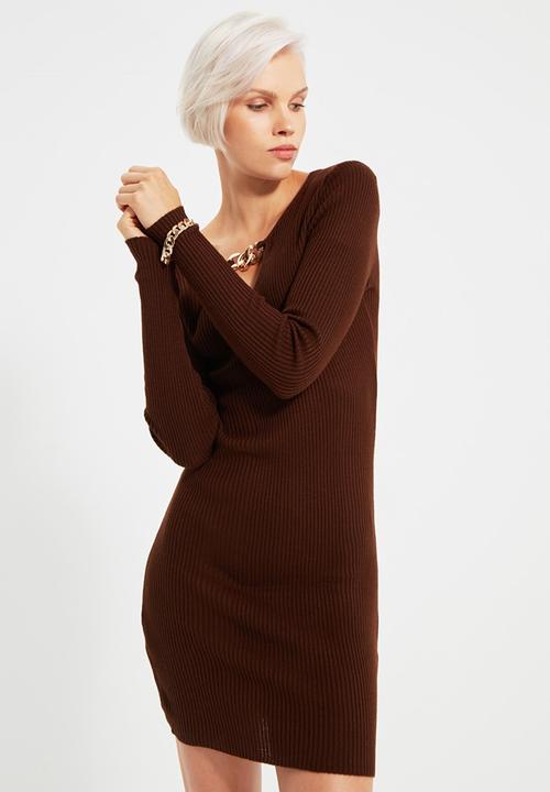 Trendyol - Chain detailed knitwear dress  - brown