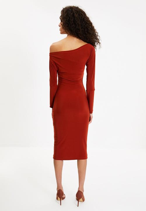 Trendyol - One shoulder knitted dress  - brick