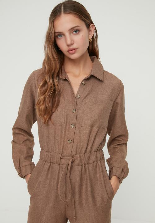 Trendyol - Tie detailed jumpsuit - brown