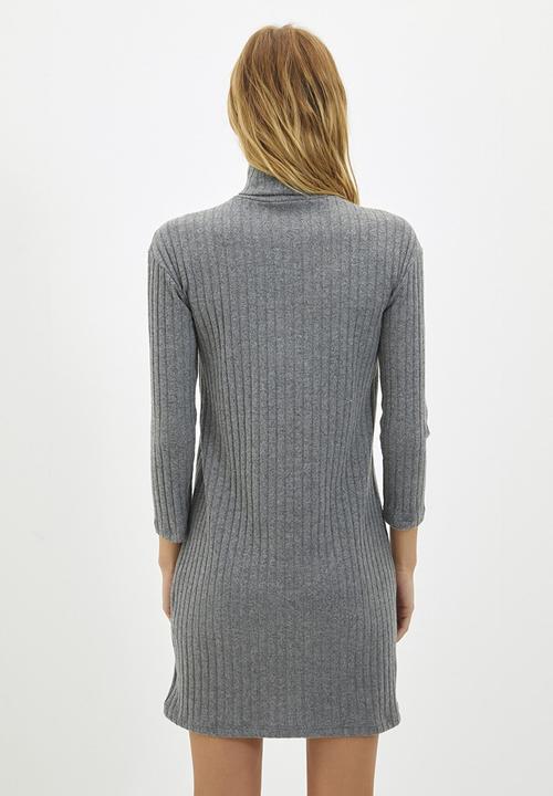 Trendyol - Turtleneck ribbed bodycon knitted dress - anthracite