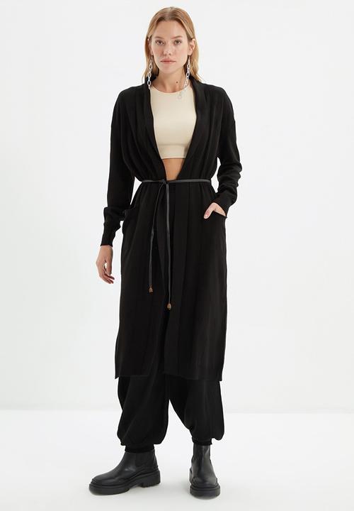 Trendyol - Long tie detailed knitwear cardigan - black