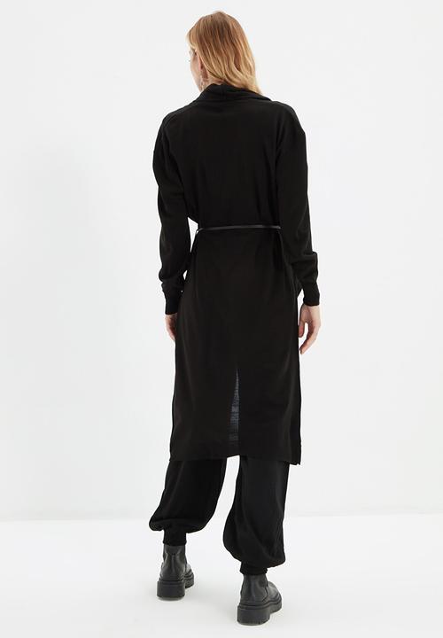 Trendyol - Long tie detailed knitwear cardigan - black
