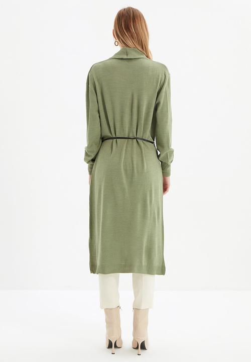 Trendyol - Long tie detailed knitwear cardigan - mint