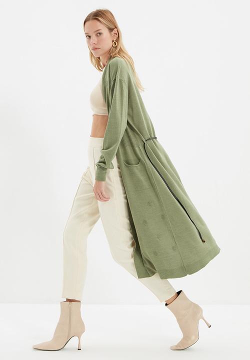Trendyol - Long tie detailed knitwear cardigan - mint