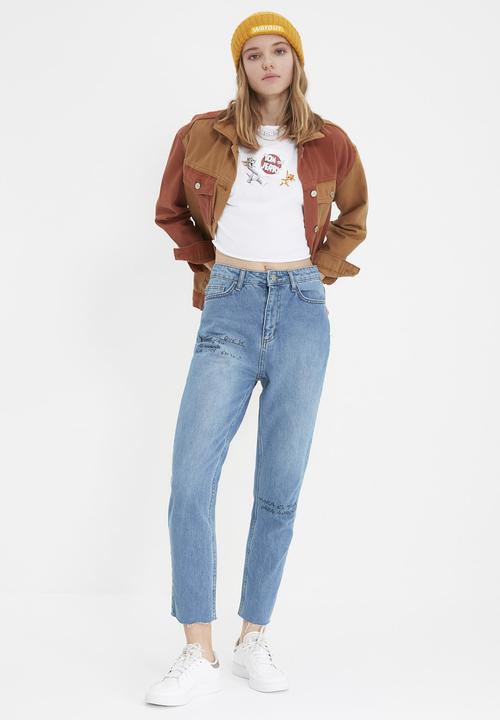Trendyol - Printed high waist mom jeans - blue