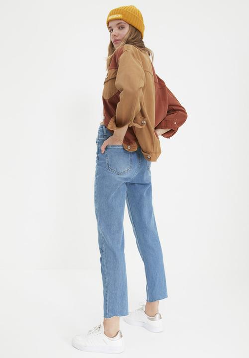 Trendyol - Printed high waist mom jeans - blue