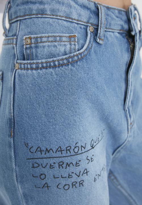 Trendyol - Printed high waist mom jeans - blue