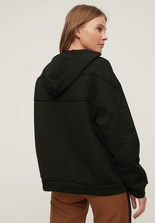 Trendyol - Loose knit raised hoodie - black