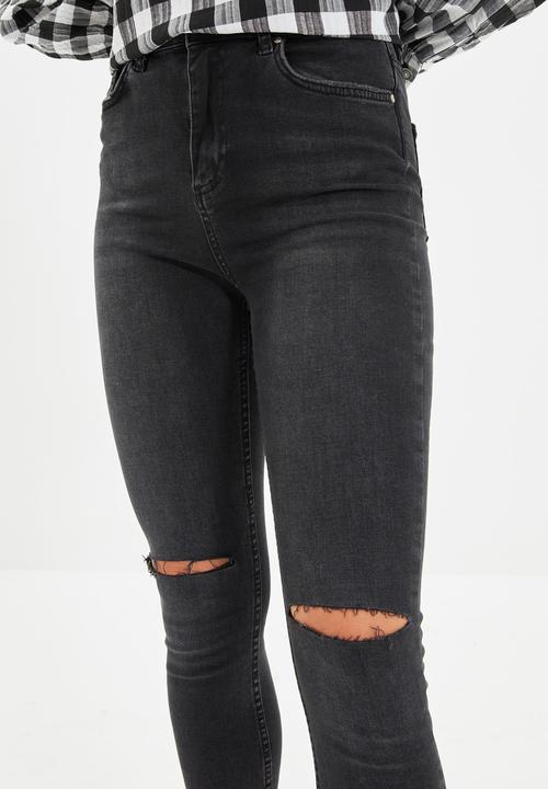 Trendyol - Ripped detailed high waist skinny jeans - black