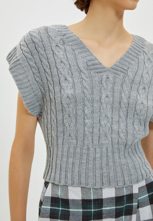 Trendyol - V-neck knitwear sweater - grey