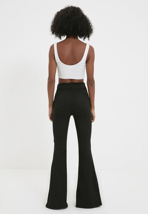Trendyol - Slit high waist flare jeans - black