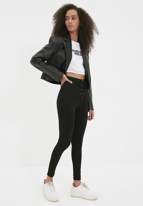 Trendyol - Eyelet detailed knitted trousers - black