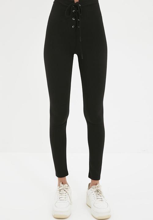 Trendyol - Eyelet detailed knitted trousers - black