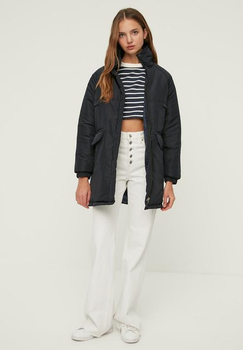 Trendyol - Oversize stand up collar quilted coat - navy