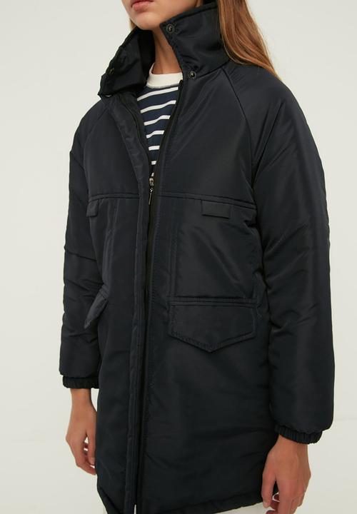 Trendyol - Oversize stand up collar quilted coat - navy