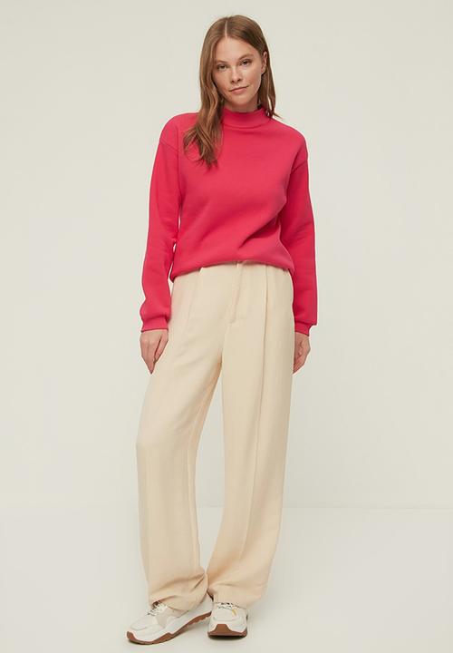 Trendyol - Loose stand up collar printed ragged knitted sweatshirt - fuchsia