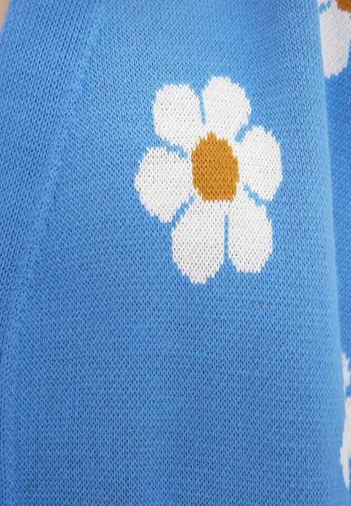 Trendyol - Oversize floral jacquard knitwear cardigan - blue